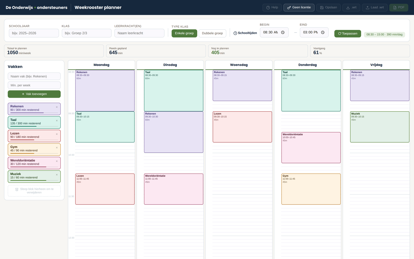 Schermafbeelding van Weekroosterplanner
